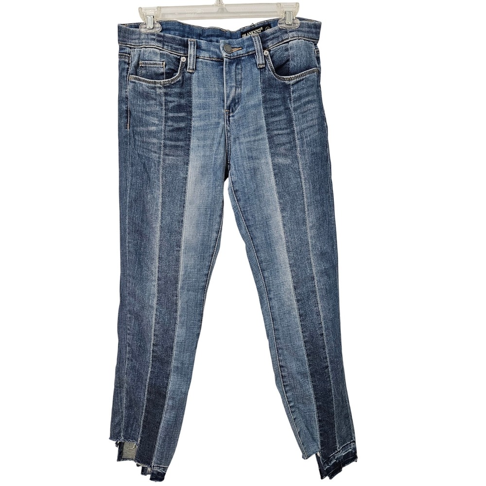 BlankNYC Skinny Jeans Blue Multi Tone Colorblock Raw Step Hem Size 28 Artsy